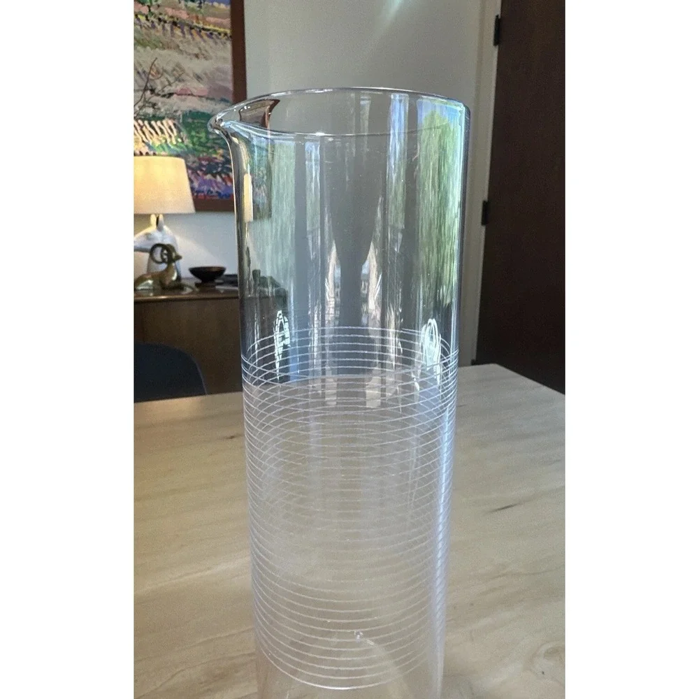 Vintage 70's MCM‎ Delicate Striped Clear Glass Cocktail Decanter Striped Pitcher